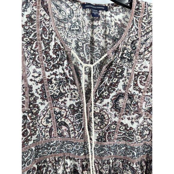 American Eagle Outfitters Women's Paisley Boho Tassel Top Shirt Size Small - Picture 5 of 15